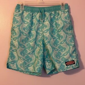 Vineyard Vines Aqua Turquoise Swordfish Design Swim Trunks size L (16)